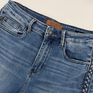 Judy Blue Wide Leg Jeans Women 9/29 Blue Braided Side Seam Raw Hem JB88850 MD